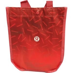 Lululemon Small Reusable Carryall Holiday‎ Shopping Gym Tote Bag Red Logo Snap